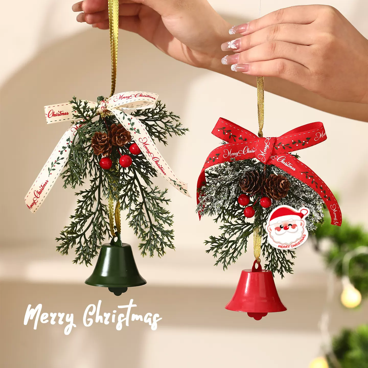 2025新款圣诞节装饰品圣诞树挂件蝴蝶结铃铛挂饰场景布置道具挂饰