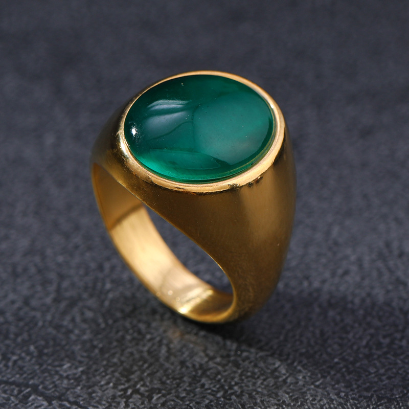 Anillo de piedra de ojo de gato transfronterizo de Europa y Estados Unidos simple elíptico de atmósfera gemia anillo de acero de titanio joyas de fundición de acero inoxidable image 3