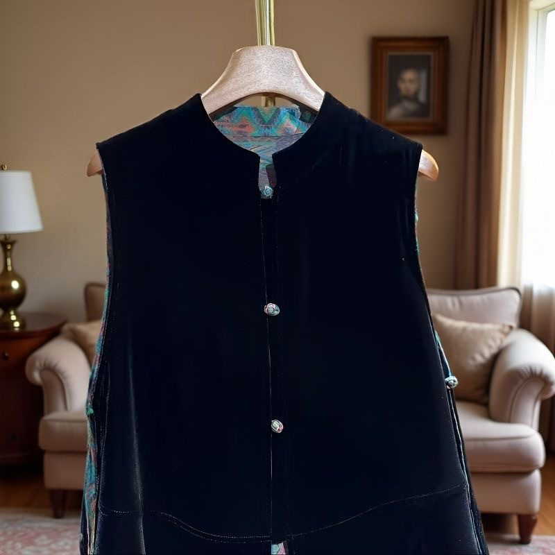Chinese Velvet Vest 2025 Double-Sided Stand Collar New Autum Retro Vest Elegant National Style Top Delivery