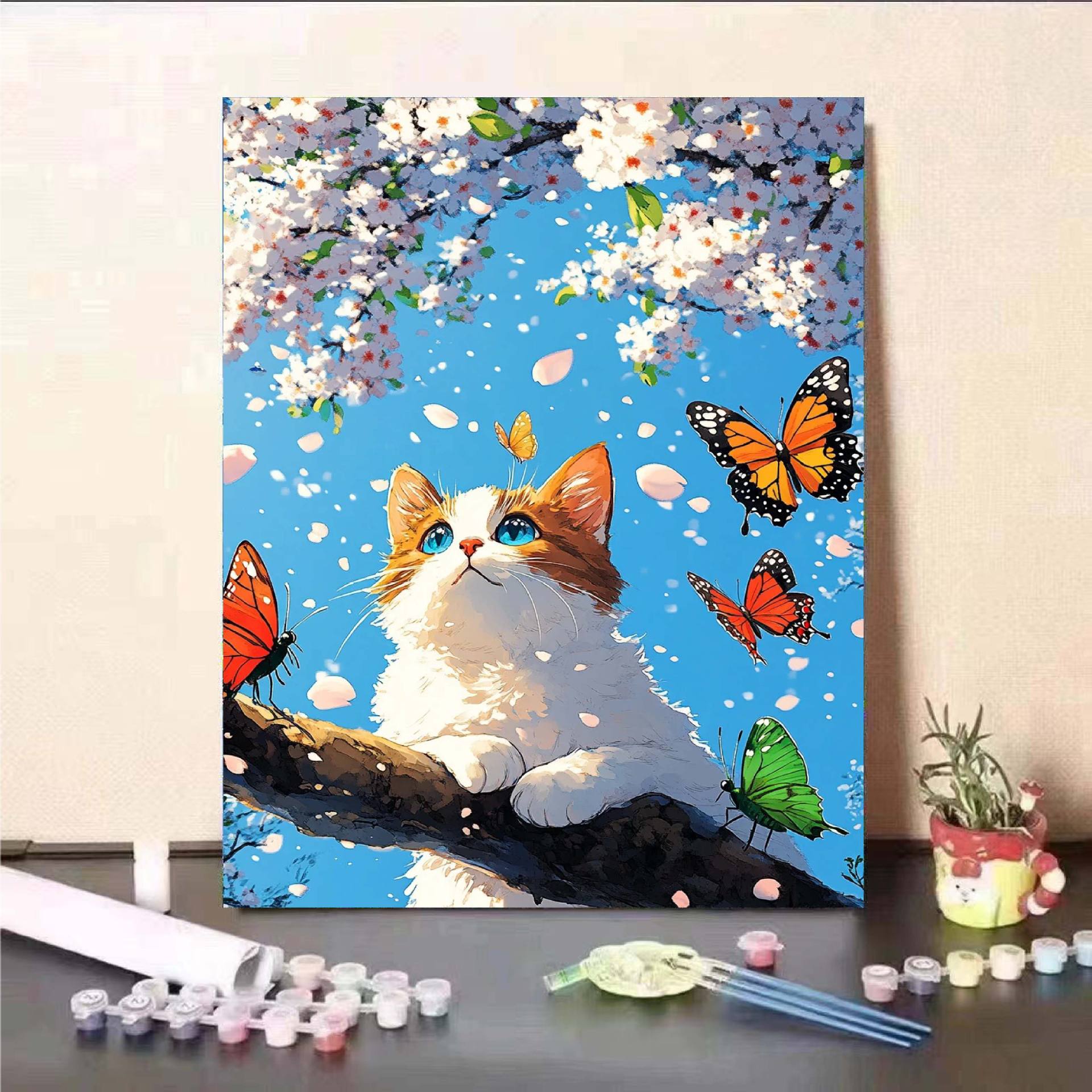 Luna gato diy pintura digital al óleo 2024 nuevo sistema de curación pintura al óleo de relleno acrílico descompresión regalo pintado a mano