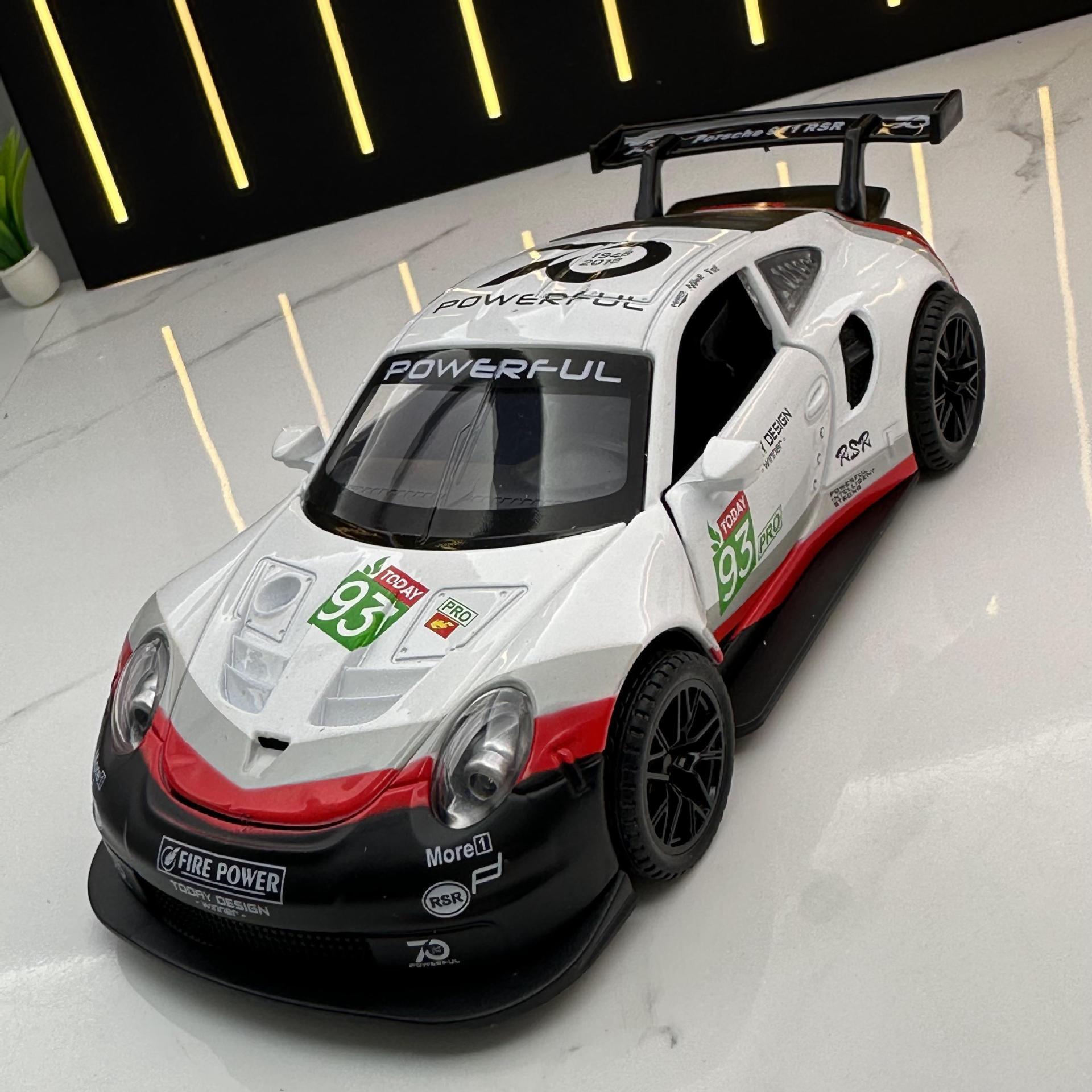 Nuevo modelo de coche de aleación Haodi 1:32 Porsche 911 versión de pista RSR tire del coche de juguete modelo de música adornos