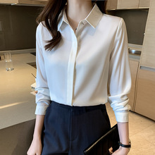 2025秋冬白色抗皱衬衫女短袖高级感职业正装商务教资面试缎面衬衣