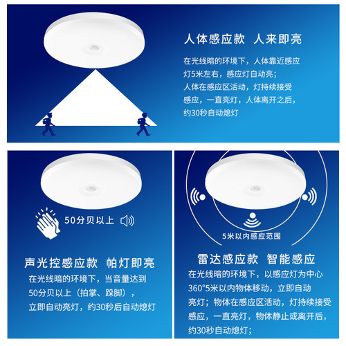 led感应吸顶灯声控超薄圆形楼梯过道家用走廊自动雷达人体感应灯