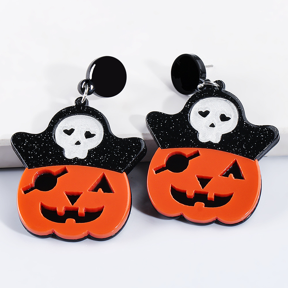 55631 Pendientes Divertidos De Placa Acrílica De Calabaza Creativa De Europa Y América Pendientes Largos Con Incrustaciones De Diamantes De Imitación Con Borla Fantasma De Halloween display picture 11