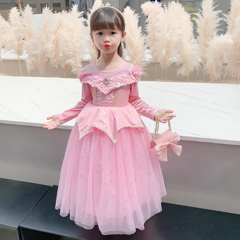Girls' Dress Autumn Winter 2026 Sleeping Beauty Christmas Costume Girl Long-Sleeved Princess Dress Aurora Dress Skirt Girls' Dress Autumn Winter 2026 Sleeping Beauty Christmas Costume Girl Long-Sleeved Princess Dress Aurora Dress Skirt