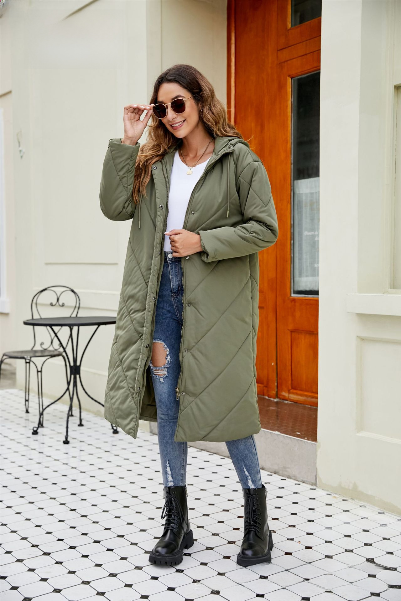 Abrigo largo de invierno para mujer con capucha y algodón slim_voghion.com