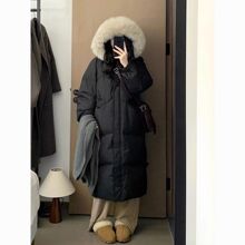 冬季韩系超好看加厚毛领棉服女过膝长款棉袄外套