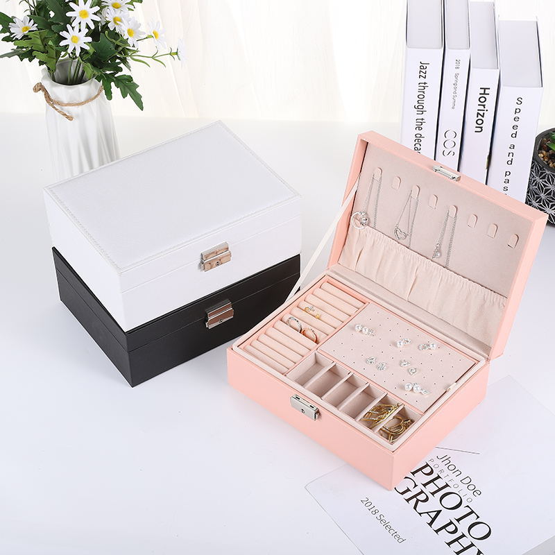 大容量欧式木质带锁双层首饰盒耳钉耳环戒指项链珠宝饰品盒现货