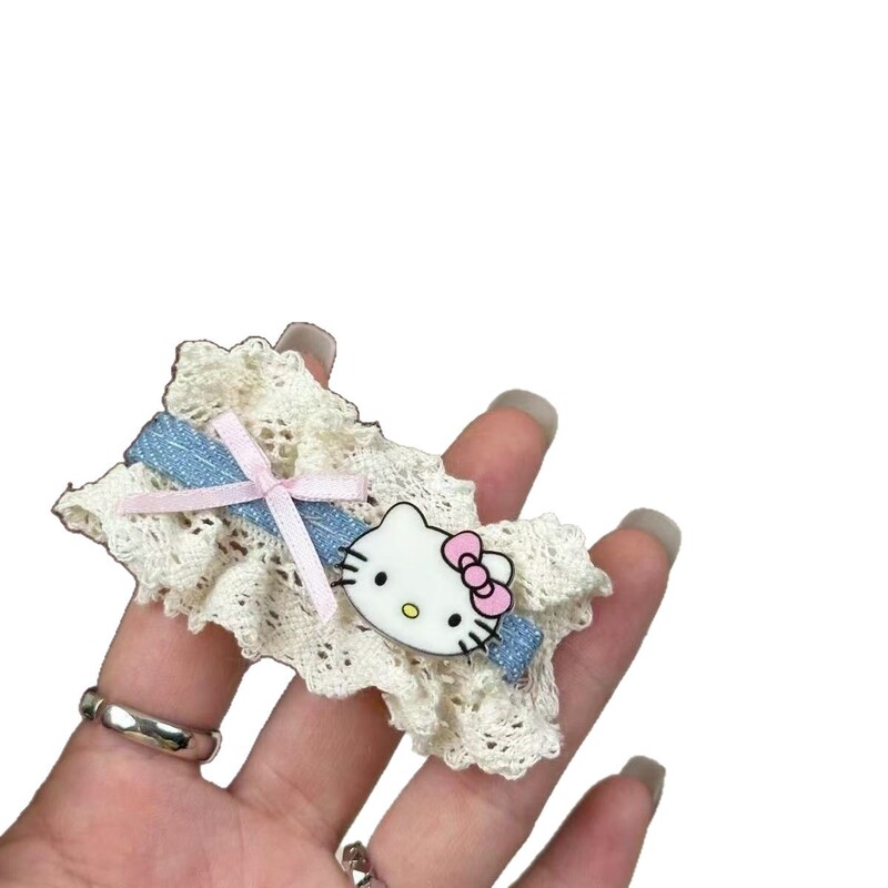 夏季时尚新款蕾丝KT猫蕾丝蝴蝶结发夹甜美可爱少女心鸭夹爆款发饰|undefined