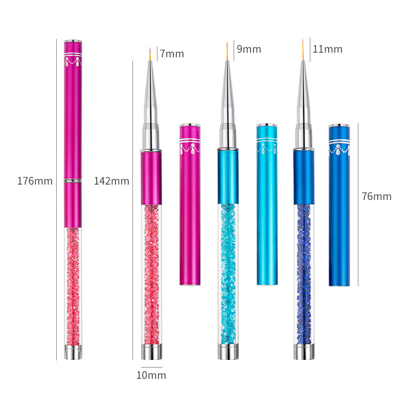 工厂直供 带盖美甲笔刷3色美甲拉线笔拉花笔彩绘雕花笔水晶带钻杆