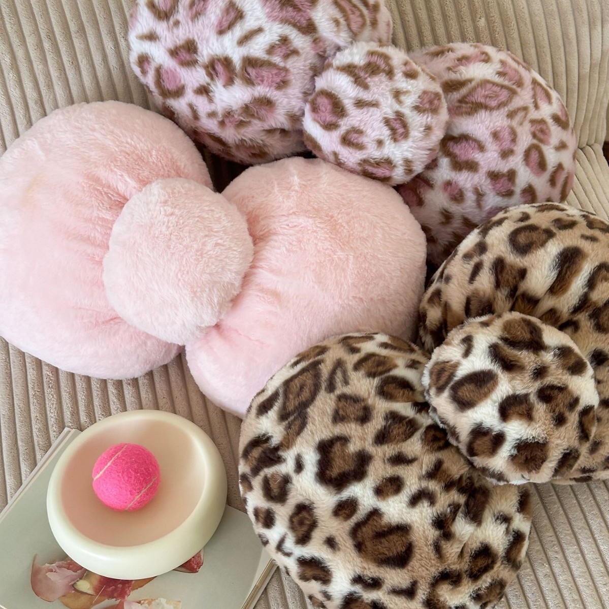 Korean Girl Rabbit Velvet Leopard Print Bow Pillow Living Room Sofa Decorative Pillow Office Pillow