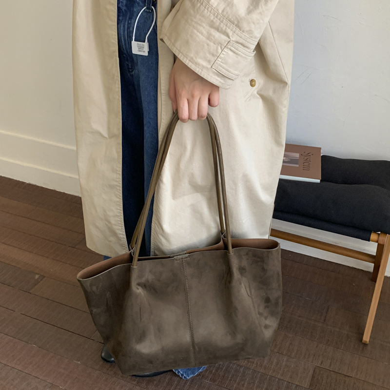 Suede Large Capacity Commuter Tote Bag 2026 Korean Style Minimalist Ins Shoulder Bag For Women - Thumbnail 3