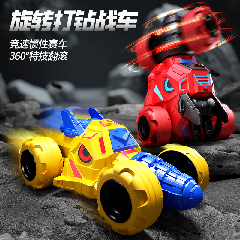 Cross-Border Rotating Drill-Powered War Vehicle Transforming into a Racing Car, Inertial Off-Road Four-Wheel Drive Stunt Flipping Toy, Tiktok Street Stall Children's Toy