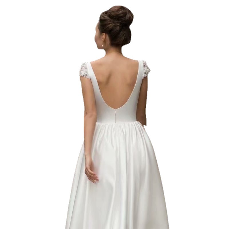 El comercio exterior de Europa y América Amazon AliExpress deseo nuevo corto simple vestido novia elegante cuello redondo más tamaño satén falda