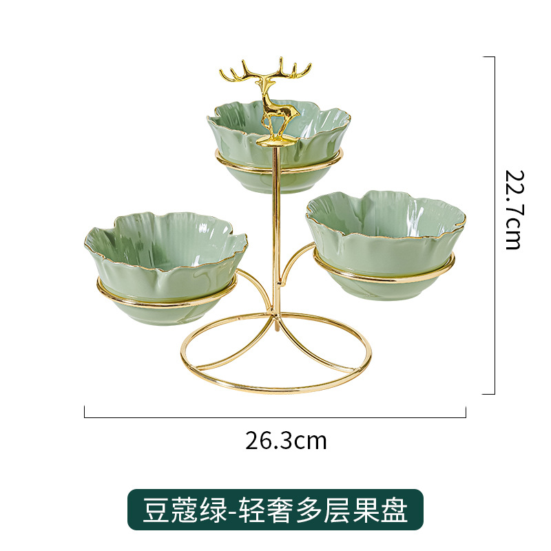 Plato de fruta de cerámica multicapa hogar sala de estar mesa de café creativo merienda plato de fruta seca de lujo ligero decoración de mesa de postre