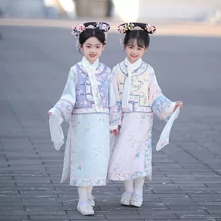 汉服女童格格服春秋款2024新款儿童清朝宫廷长袖中国风古装旗袍裙