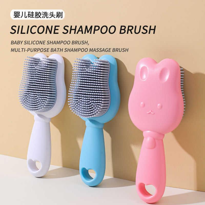 Cepillo de champú de silicona para bebés Cepillo de masaje para eliminar la suciedad de la cabeza del recién nacido de dibujos animados de conejito Cepillo de baño de limpieza para baño de bebé