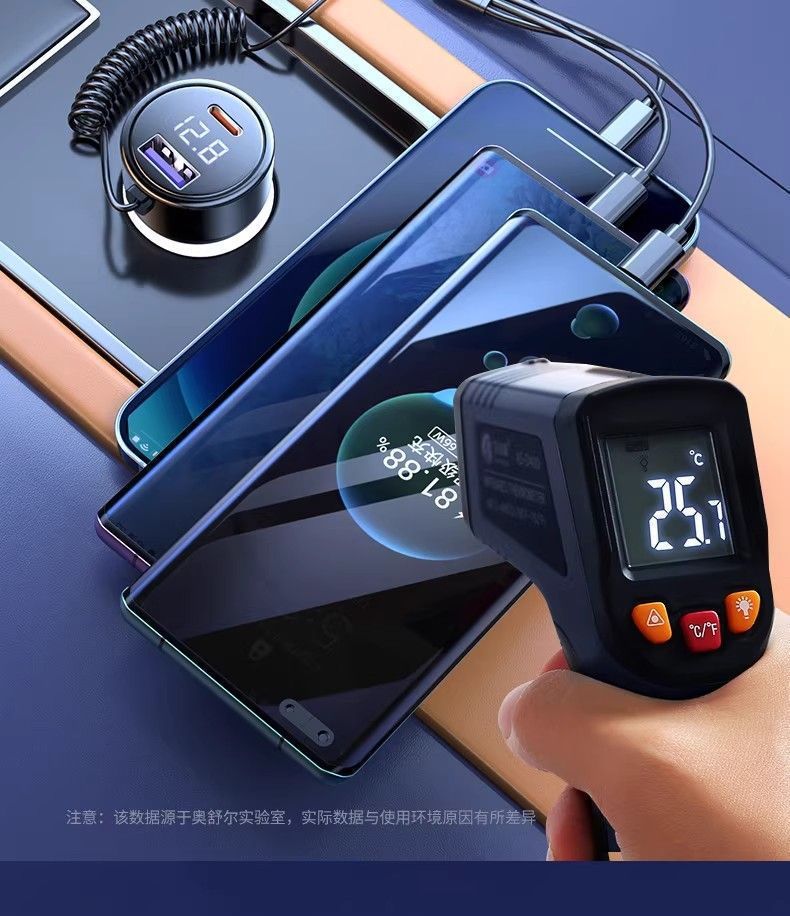 300W Super Fast Charging Car Charger, One-To-Three with Built-In 1.5m Spring Cable, Smart Digital Display Car Charger
