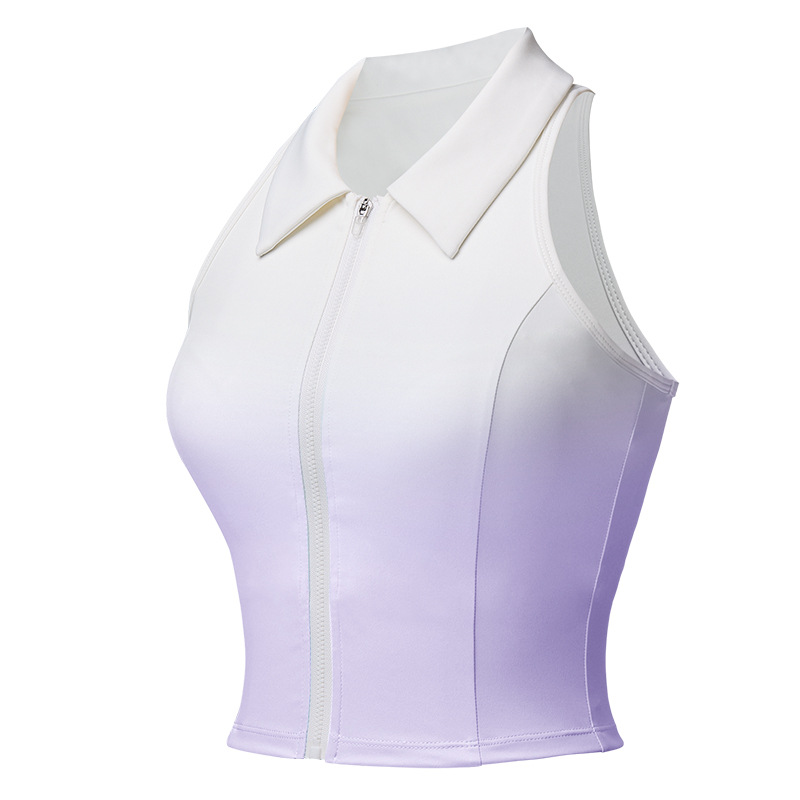 Uniforme de tenis transfronterizo Chaleco deportivo para mujer Chaleco sin mangas transpirable de secado rápido Chaleco de solapa degradado con cuello POLO