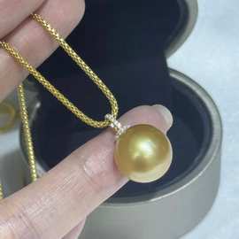 18K金奶嘴天然金珠吊坠 13-14mm正圆浓金近无瑕媲美南洋金珍珠项