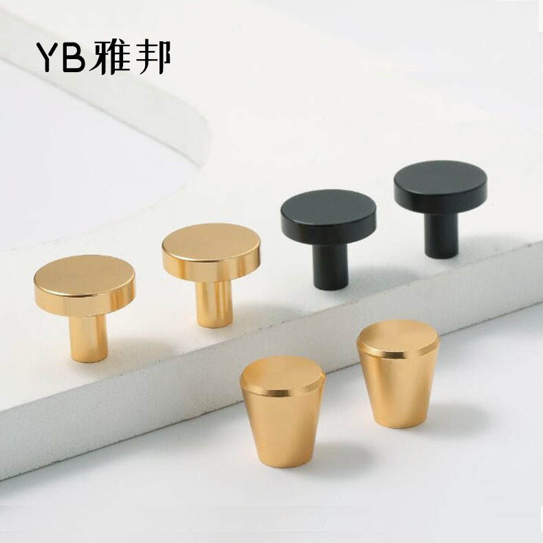 铝合金圆形单孔拉手金色橱柜抽屉衣柜门把手黑色简约家具五金拉手