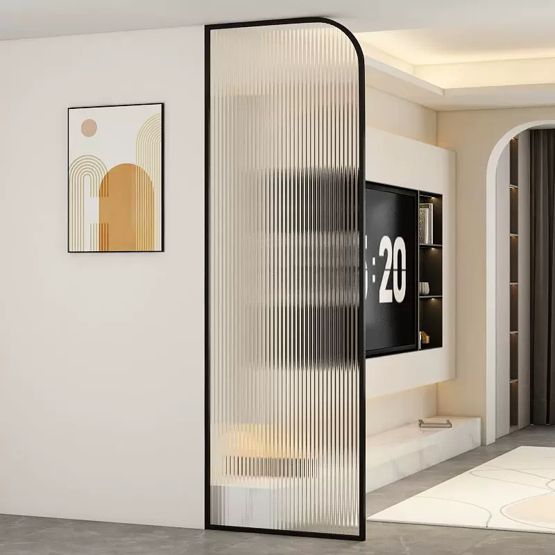 北欧轻奢长虹玻璃隔断客厅入户玄关奶油风屏风简约餐厅酒店装饰墙