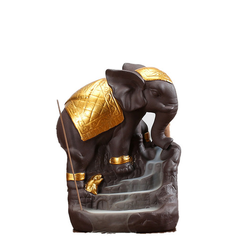 New cross-border creative backflow incense burner with good fortune and auspicious golden elephant purple sandalwood aromatherapy indoor home furnishings dropshipping