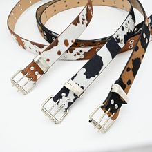 厂家直销朋克腰带女装饰韩版奶牛纹时尚带双气眼鸡眼女士皮带绒面