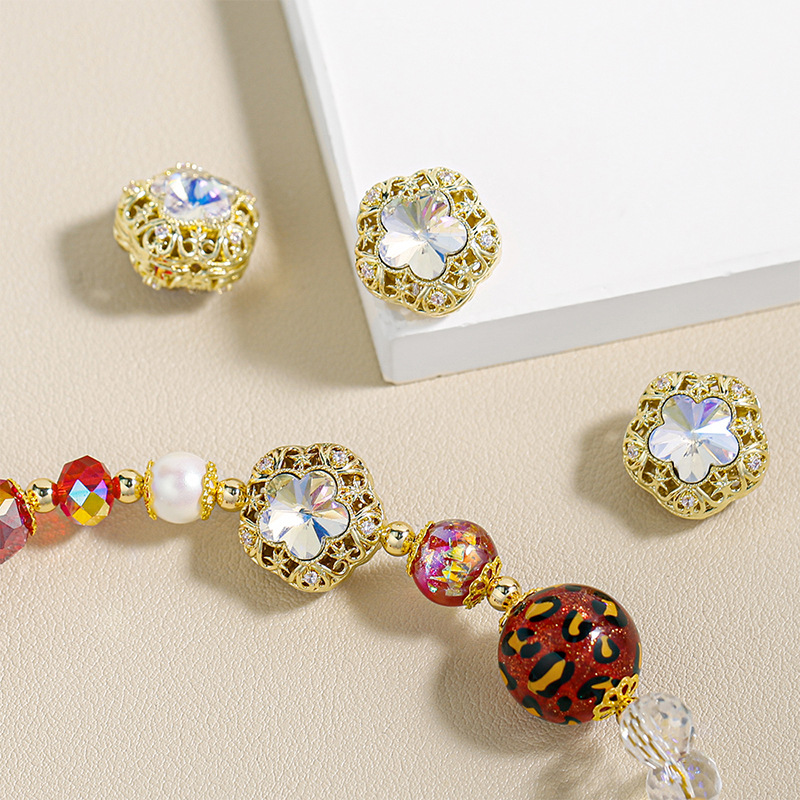 Diamond de alta calidad 16K oro zircon cristal cuentas gatito mariposa flores accesorios de joyería DIY cuentas separadoras