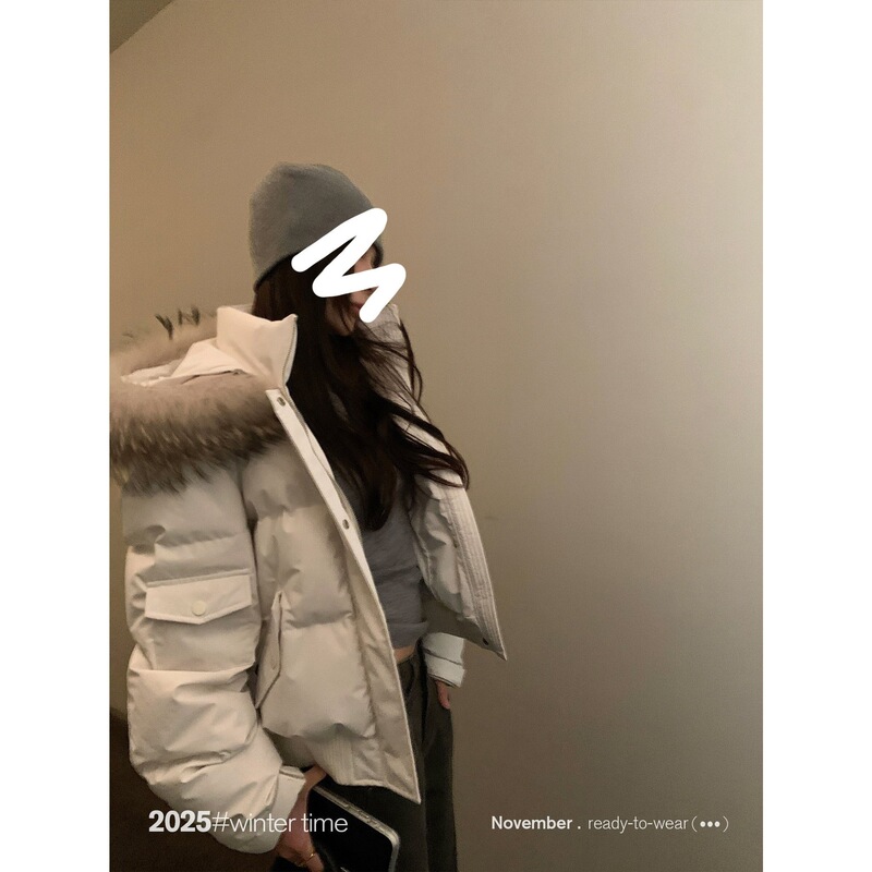 SUN [Snowy Mountain Realm] raccoon fur collar short parka down jacket women's winter thickened coat