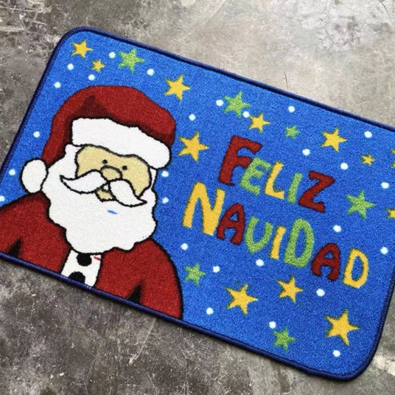 Cartoon transfronterizo Navidad antideslizante decoración festiva alfombra de lana de cristal festiva alfombra