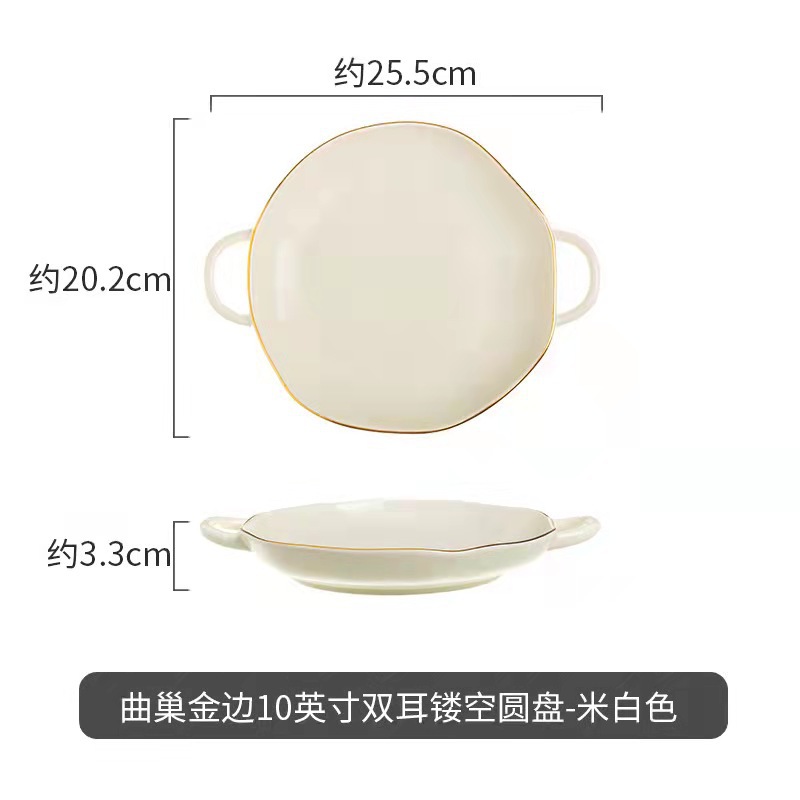 Moderno juego de regalo de tazones de sopa de lujo, diseño creativo de nido curvo irregular con vajilla de cerámica con borde dorado, que incluye platos, tazones y cucharas para uso doméstico.