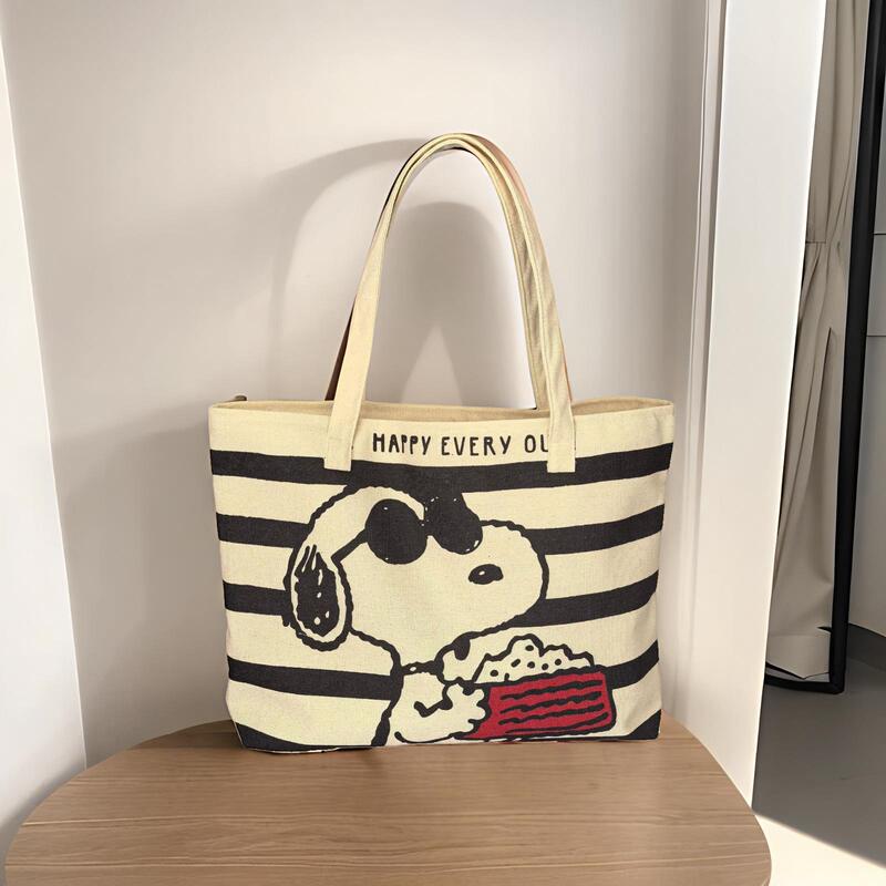 Cross-border Cartoon Snoopy Printed Canvas Bag Women's Large Capacity Underarm Tote Bag Mummy Portable Shoulder Shopping Bag