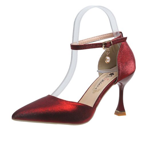2025 Spring New Fine Heel Pointed Toe Single Strap Hollow High Heels Silk Satin Little Women's Shoes Wholesale