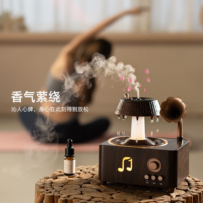 25跨境新款雨滴香薰机仿真复古留声机轻音创意七彩遥控桌面香薰机|undefined