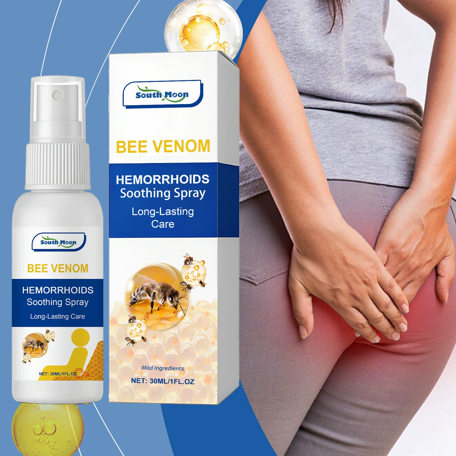 Спрей для ухода за телом South Moon Bee Venom Нежные ингредиенты питают и заботятся о теле и удобны для внешнего ухода.