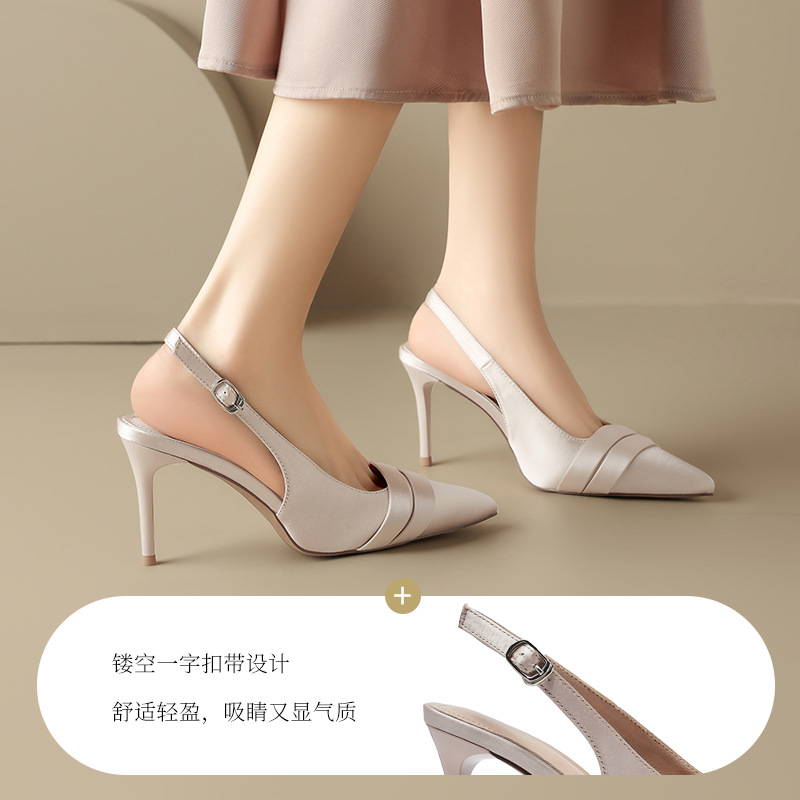 Augustion sandalias de tacón alto con punta puntiaguda para mujer 2025 nuevo estilo de verano para llevar tacones de aguja franceses con falda zapatos individuales