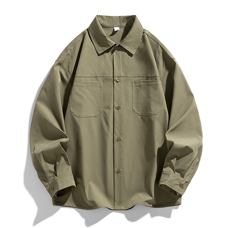 Men’s Vintage Workwear Jacket – Spring Casual Shirt Jacket With Button-Down Collar & Utility Pockets (Black/Army Green/Khaki) – Relaxed Fit (M-XXL)_voghion.com