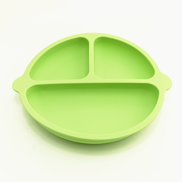 Placa de silicona de grado alimenticio tres ventosas reforzadas compartimento para niños plato de silicona plato de suplemento de alimentos infantiles en stock