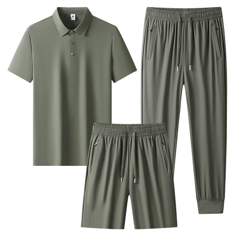 Transfronterizos más grandes set de mediana edad hombre hielo rápido set de secado de verano polo camiseta de tres piezas set de ropa deportiva para correr image 17