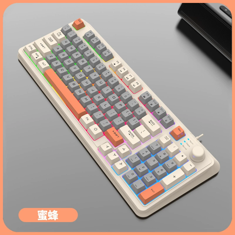 Комплект клавиатуры и мыши с проводом (Hydaline K82), RGB подсветка, кнопка, тонкопленочная клавиатура 87 клавиш
