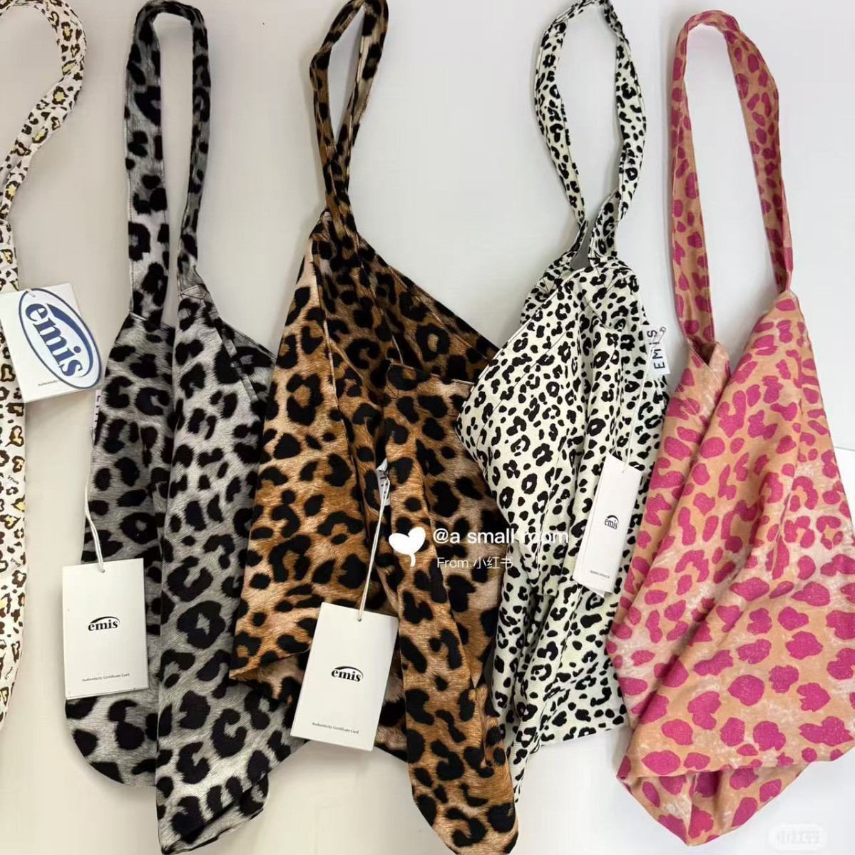 韩国EMIS豹纹单肩帆布包赵露思明星同款女包小众设计购物袋时尚