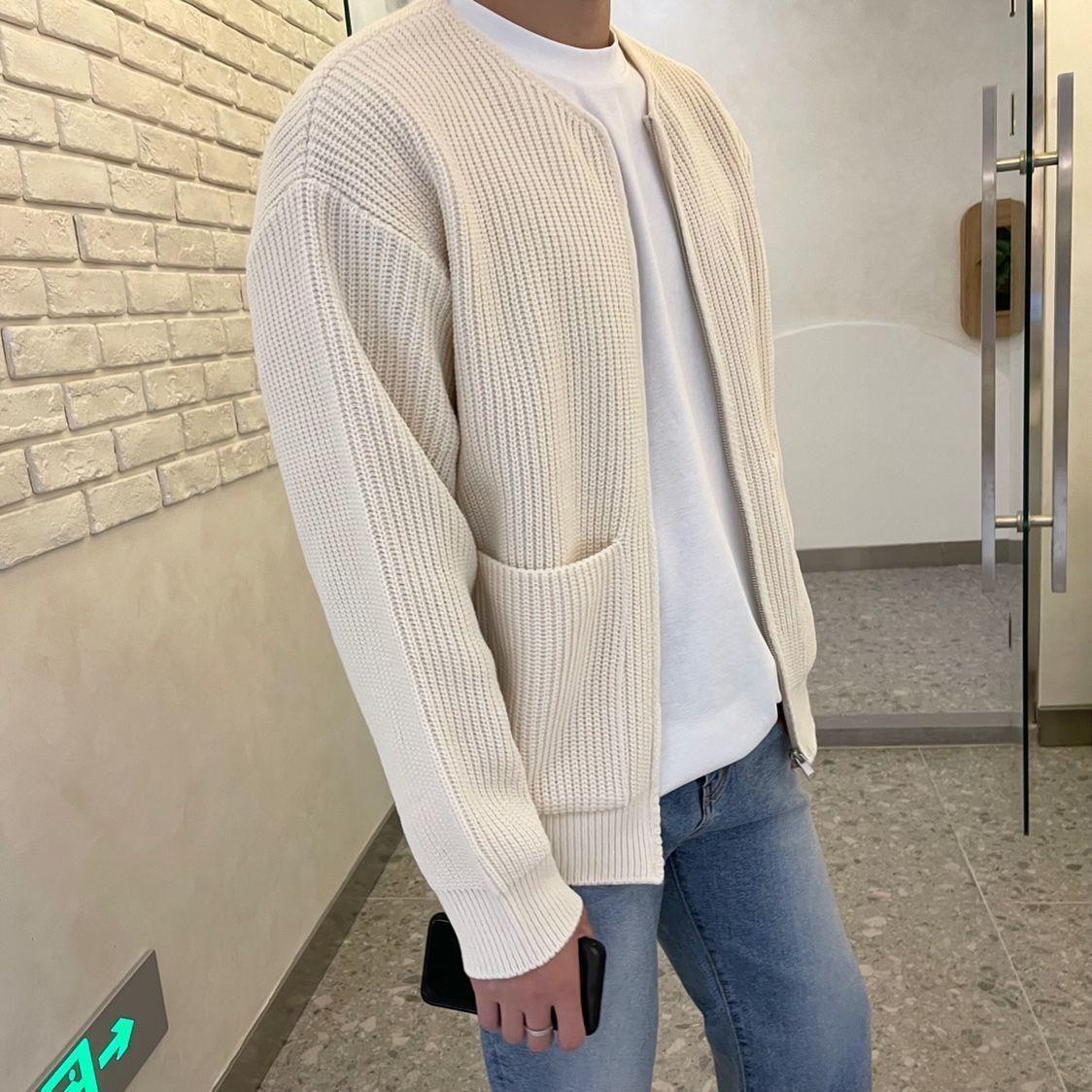 Men's Clothing Autumn And Winter Stand Up Collar Spot Thickened Slim Fit Casual Cotton Proof Long Sleeved Sweater Men's Sweater Men_voghion.com
