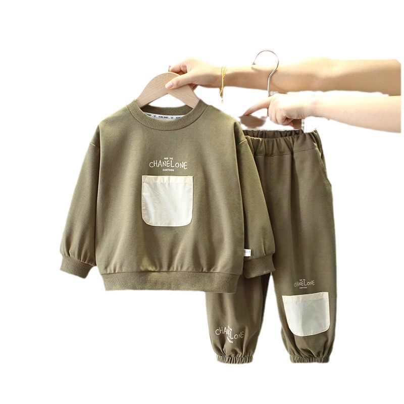 6166 Traje de suéter de primavera y otoño para niños 2025 nuevo estilo estilo occidental bebé niño ocio deporte traje de dos piezas moda para bebés