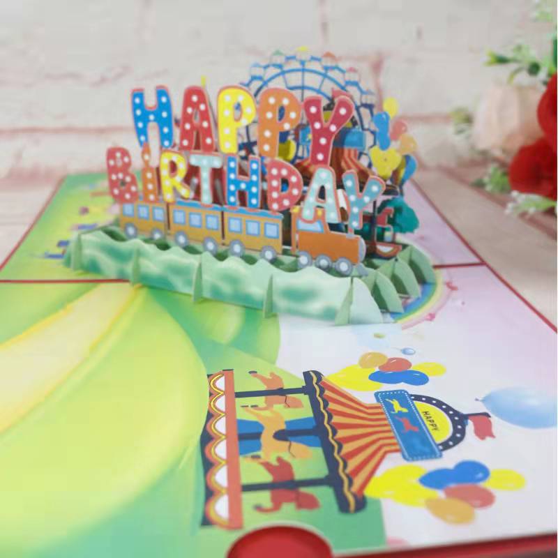 创意生日蛋糕立体贺卡折纸雕刻3D卡立体贺卡英文字母印刷雕刻彩色