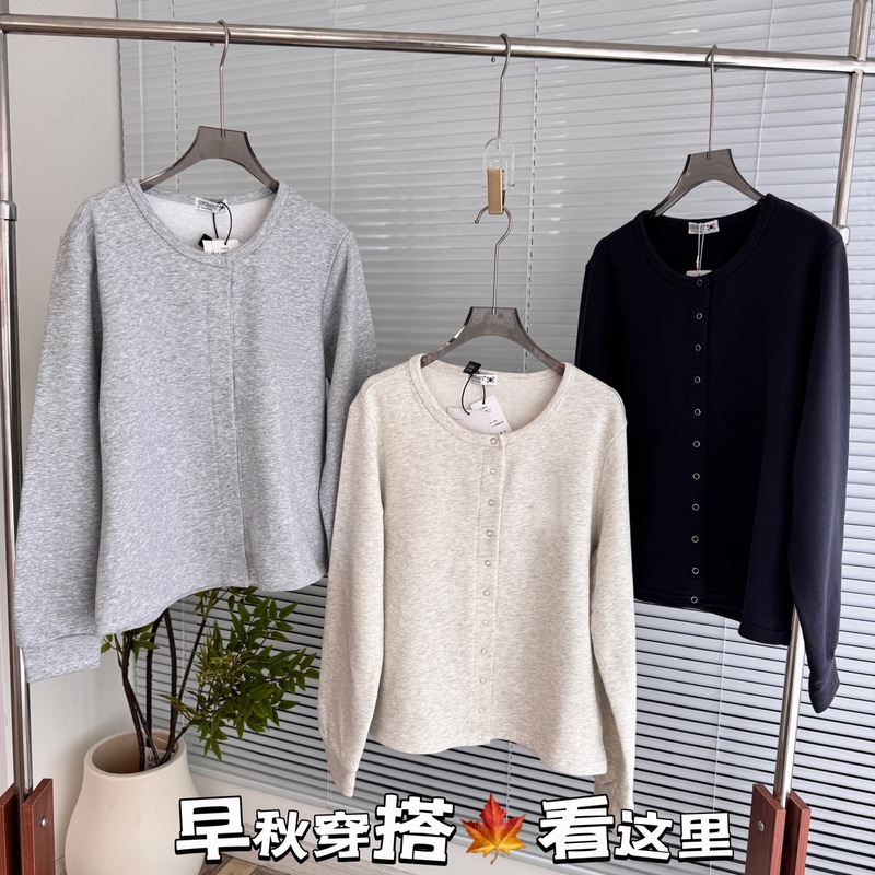 25秋季新款女士简约休闲刺绣宽松圆领单排扣长袖开衫外套0905q8|undefined