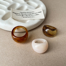 简约百搭椭圆树脂纹理戒指女韩国潮流ins个性独特时尚指环戒子