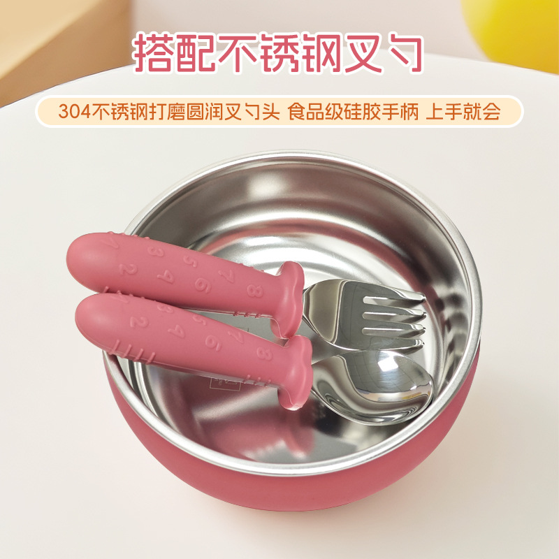 Amazon desmontable plato de comedor para bebés y madres tazón de silicona cuchara horquilla 304 acero inoxidable conjunto de plato de comedor infantil