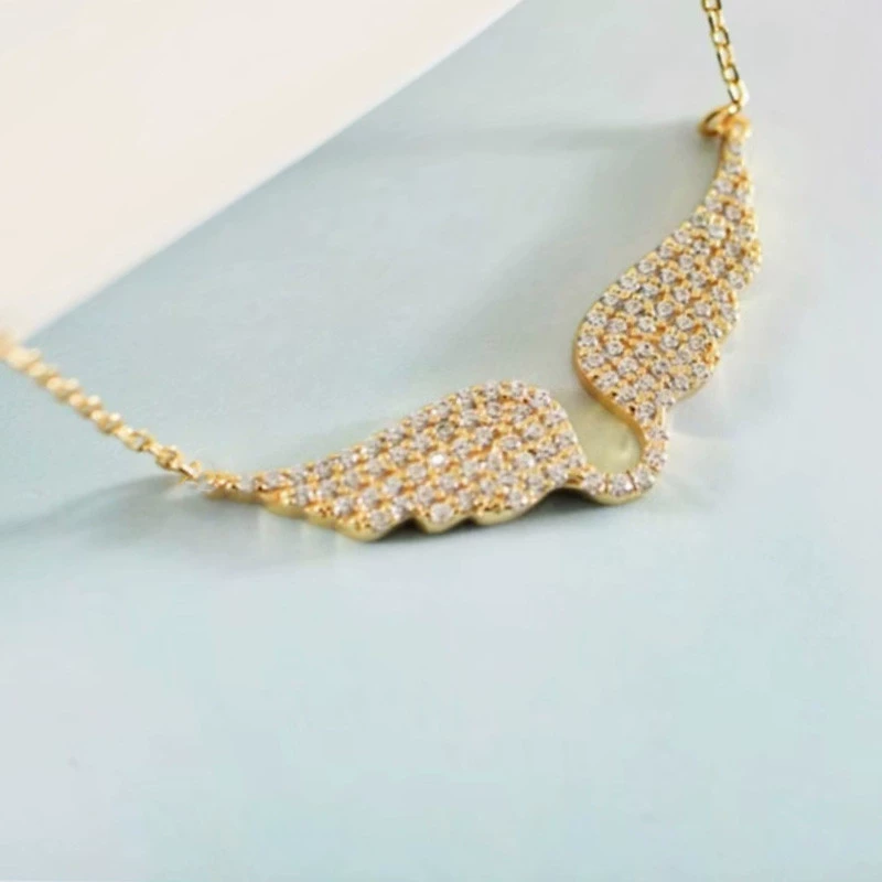 Новое Европейское и американское ожерелье с крыльями ангела Volkswagen Gold с цирконом, шикарное Универсальные высококачественные легкие роскошные женские ожерелья оптом