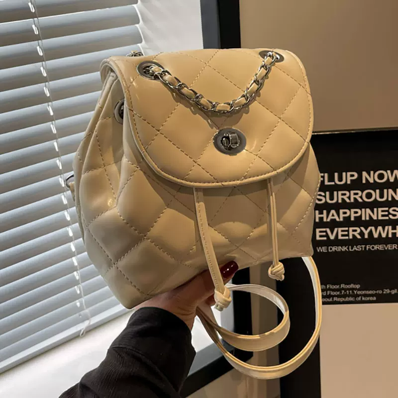 经典小香风链条双肩包女士2024新款时尚百搭单肩斜挎包多用小背包